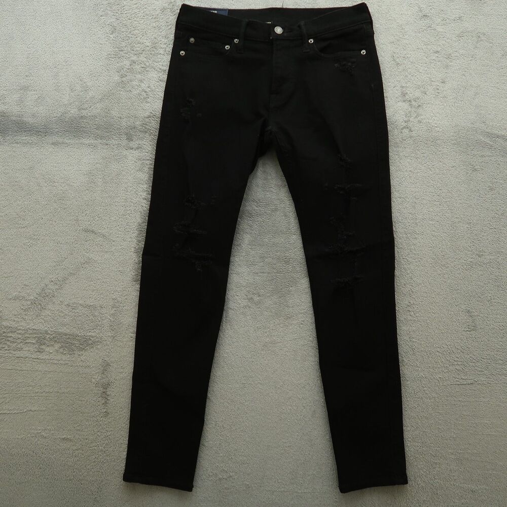 Abercrombie Fitch Jeans Mens Size 30x32 Black Super Skinny Stretch Distressed
